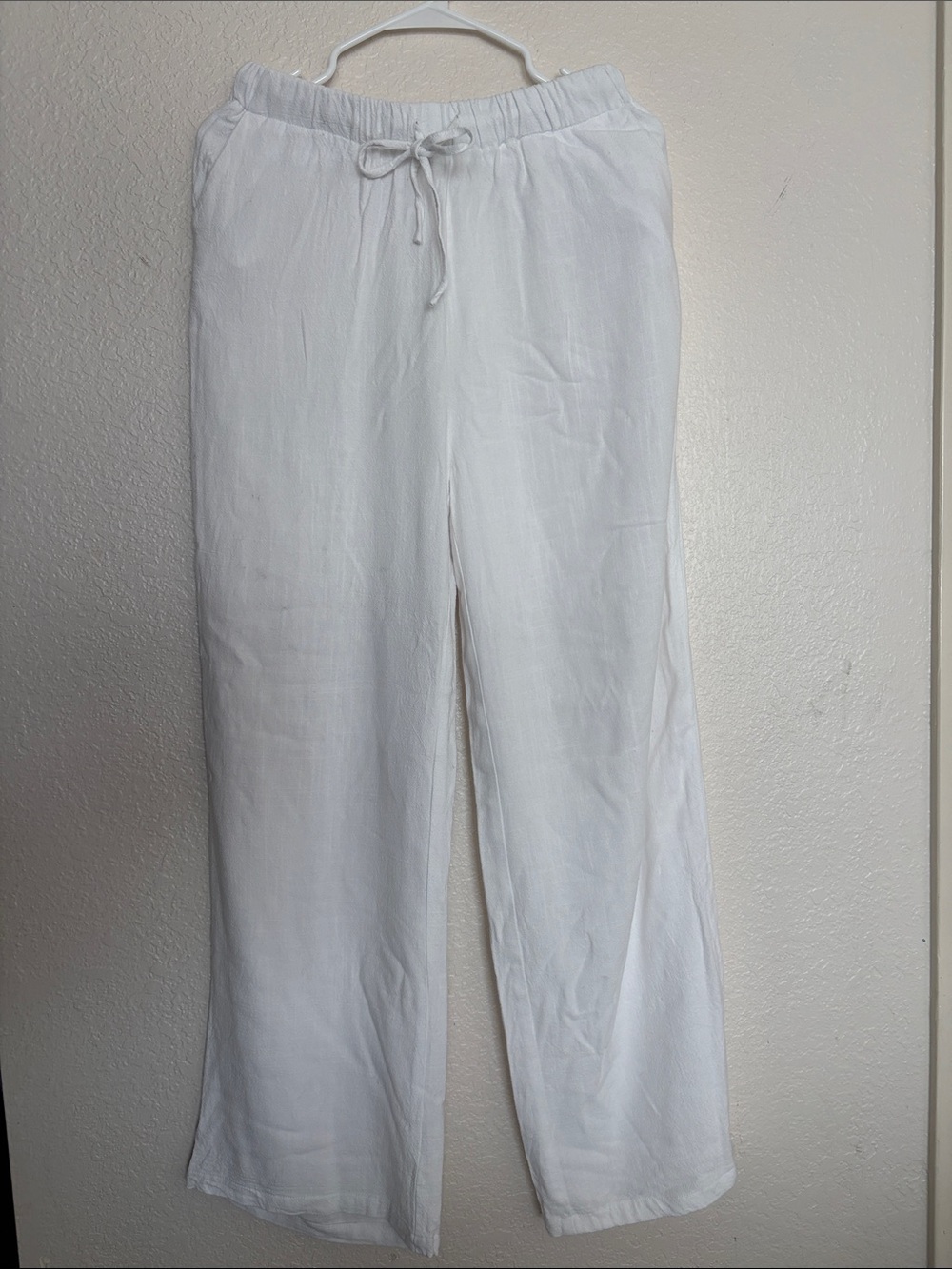 White Fox Boutique White Wide-Leg Linen-Blend Pants